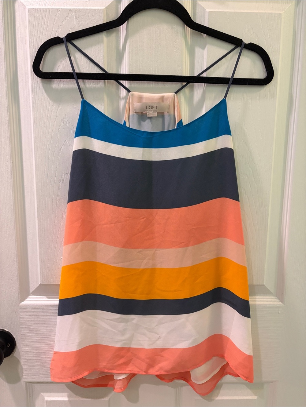 LOFT Striped Silk Cami Tank in Blue, Coral & Mustard